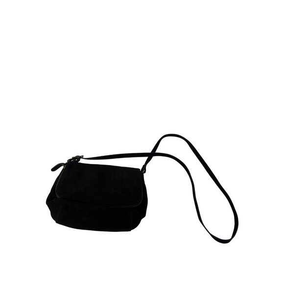 Margot Black Suede Leather Crossbody Bag Magnetic Clasp 10 in X 7 in X 2.5 in - Picture 1 of 6